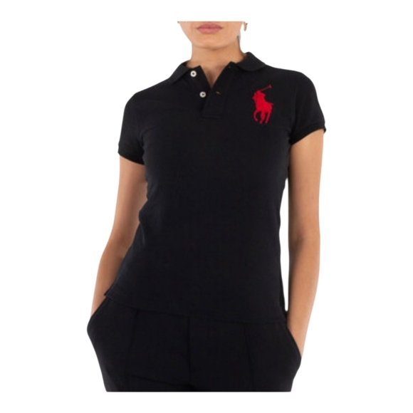 Polo Ralph Lauren Skinny-Fit Big Pony Polo Shirt Black/Red Medium (XS/Small Fit) - Picture 1 of 11